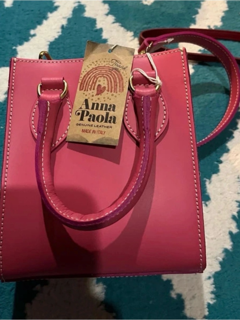 Pink Leather Top-Handle Crossbody Bag